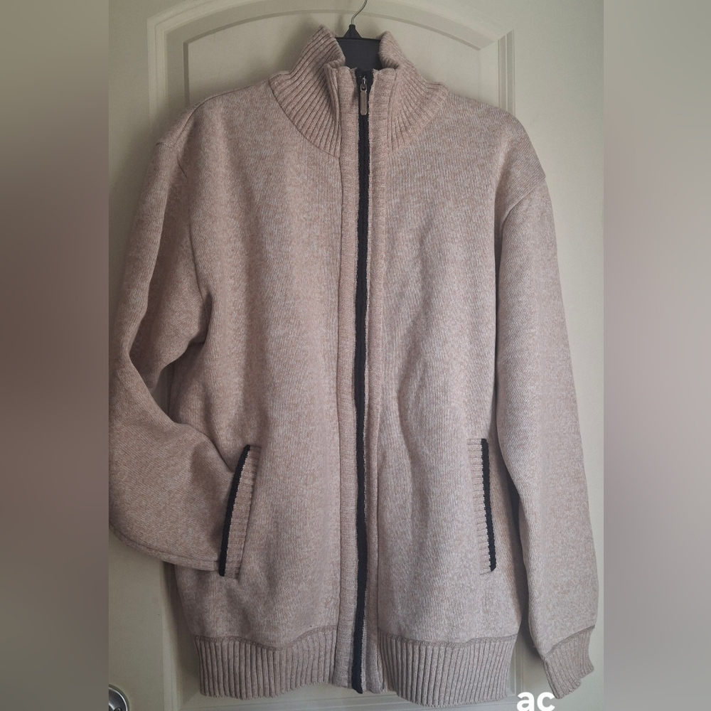 YeoKou Full Zip Sweater Jacket Adult XL  Light Beige Lined Cashmere Blend Boho